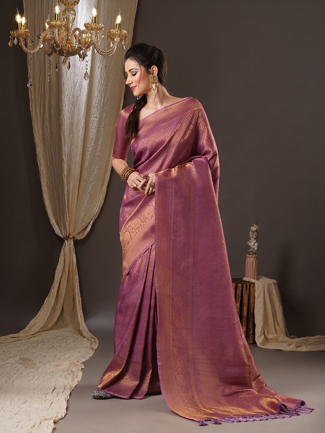 

Anouk Woven Design Zari Kanjeevaram Saree, Mauve