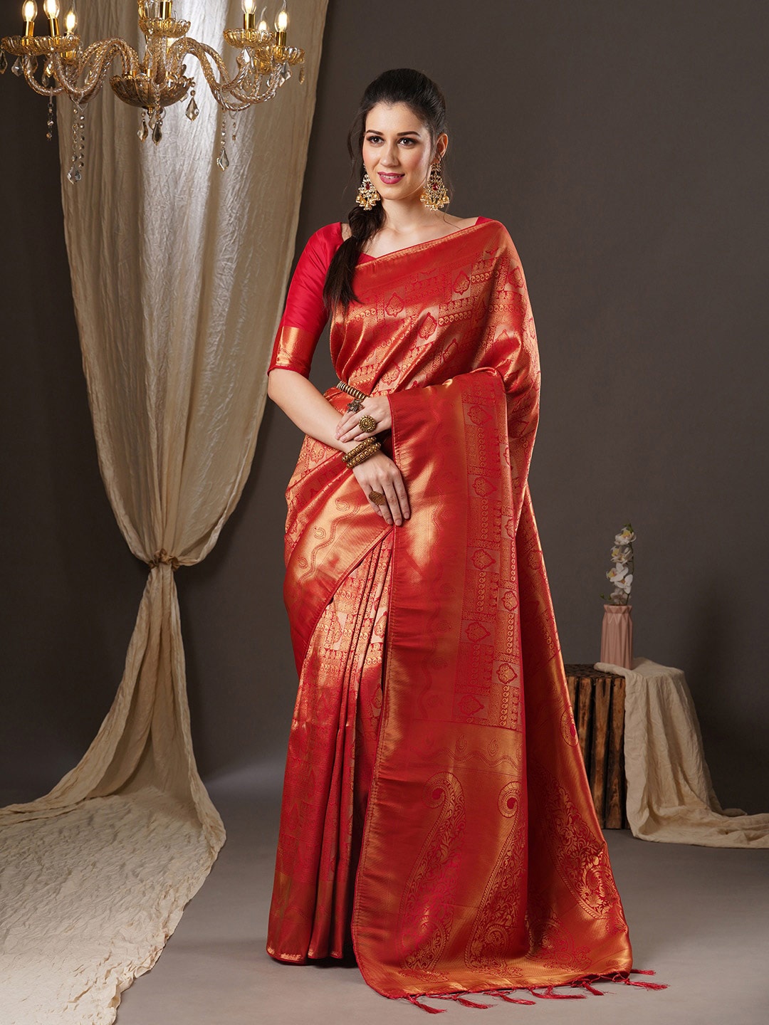 

Anouk Woven Design Zari Kanjeevaram Saree, Red