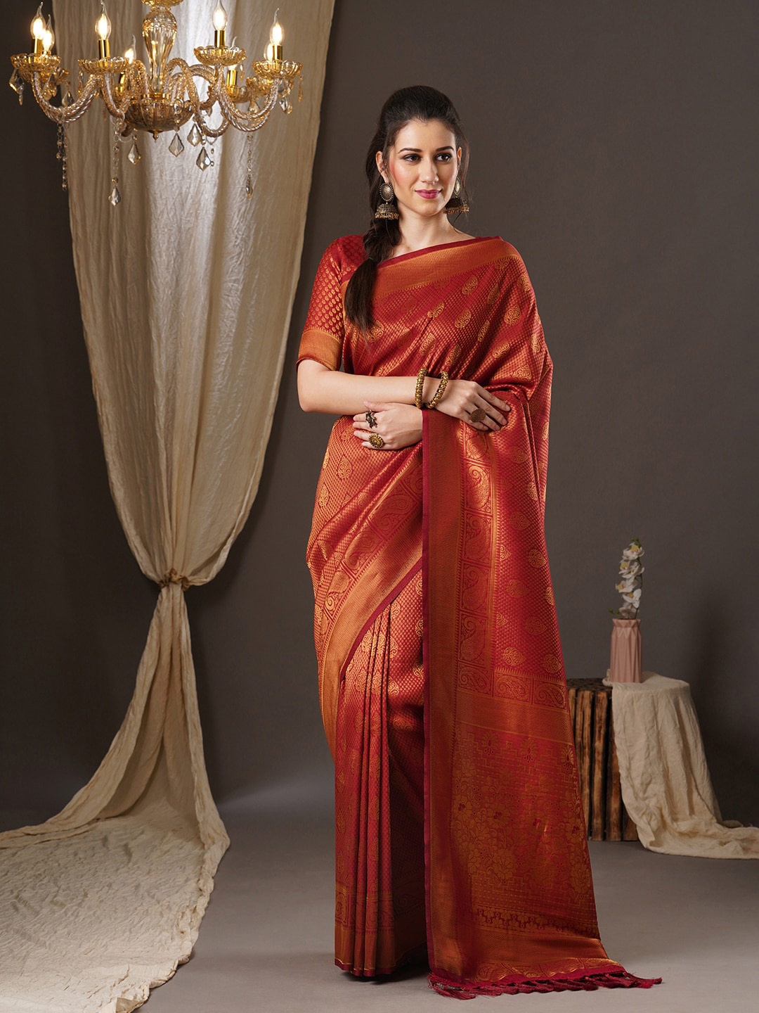 

Anouk Ethnic Motifs Zari Pure Georgette Kanjeevaram Saree, Red