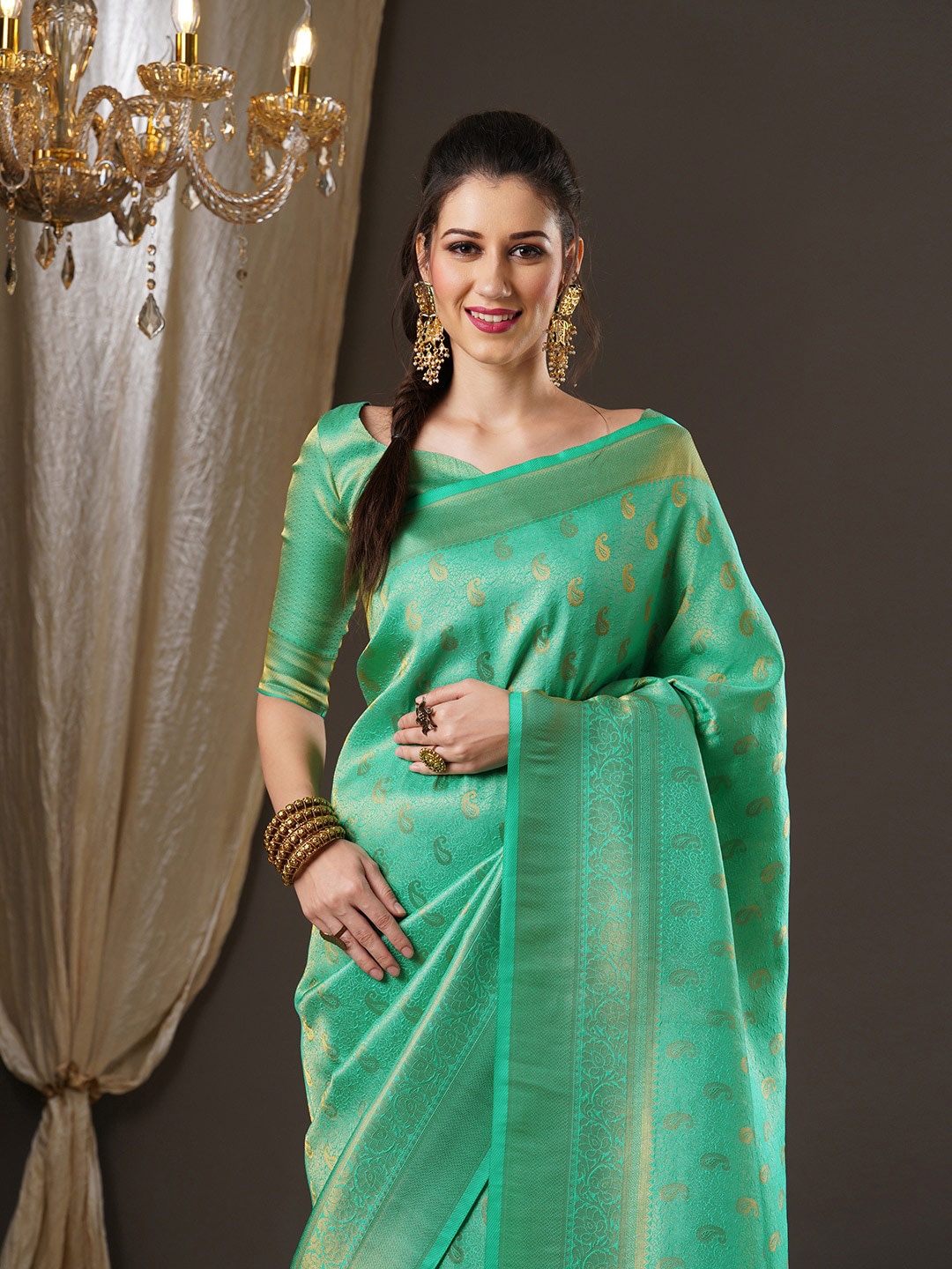 

Anouk Paisley Zari Pure Georgette Kanjeevaram Saree, Sea green