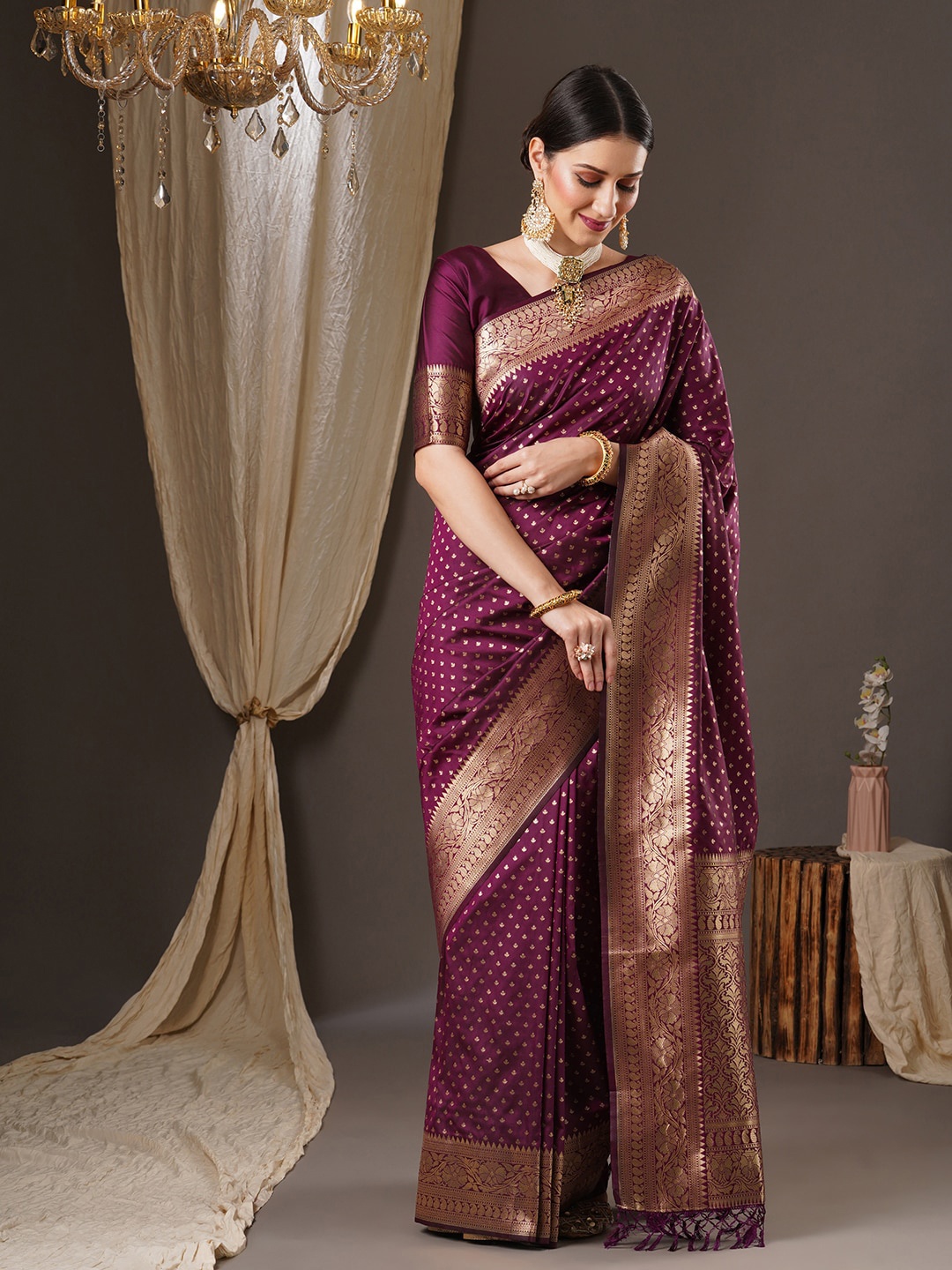 

Anouk Woven Design Zari Silk Blend Banarasi Saree, Purple