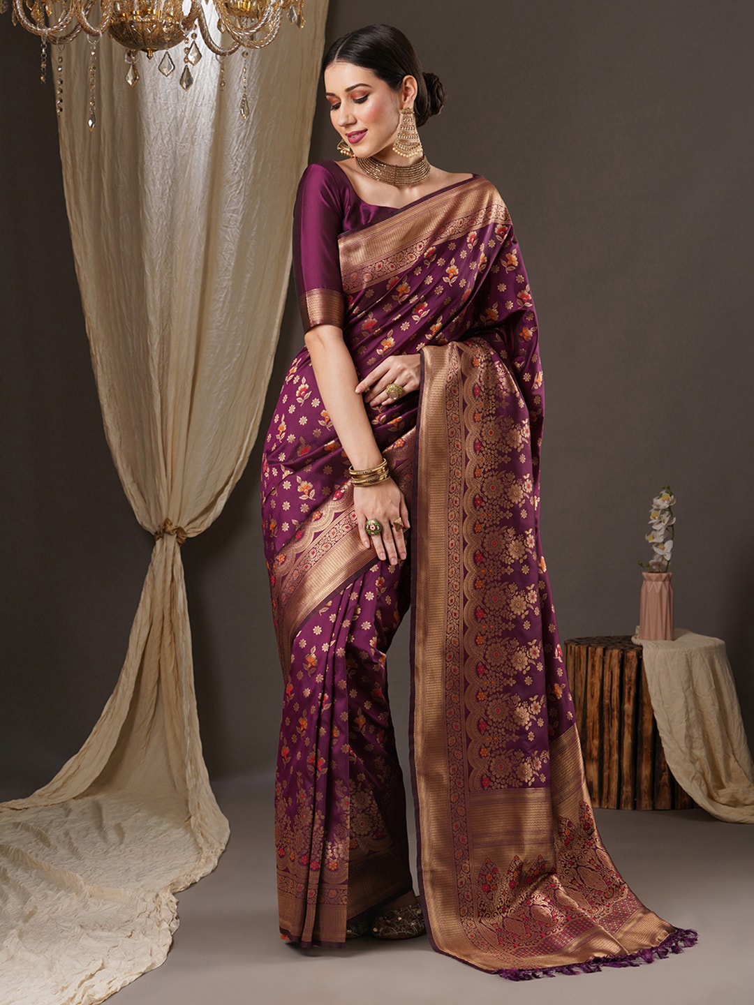 

Anouk Woven Design Zari Banarasi Saree, Purple