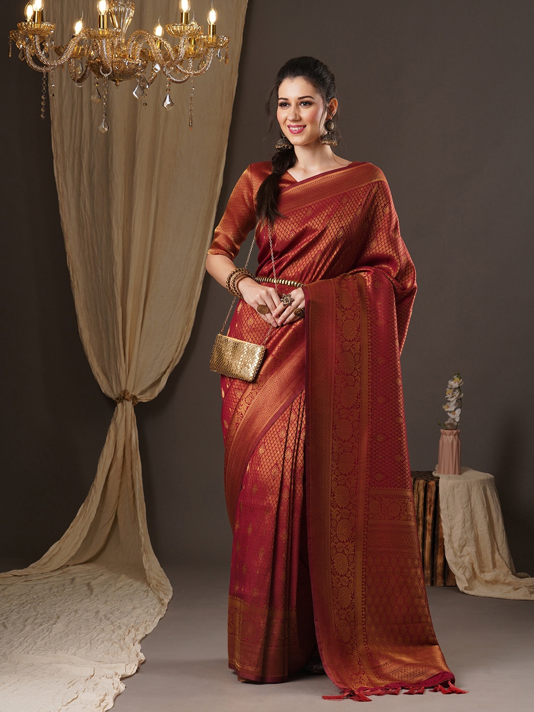 

Anouk Woven Design Zari Kanjeevaram Saree, Maroon