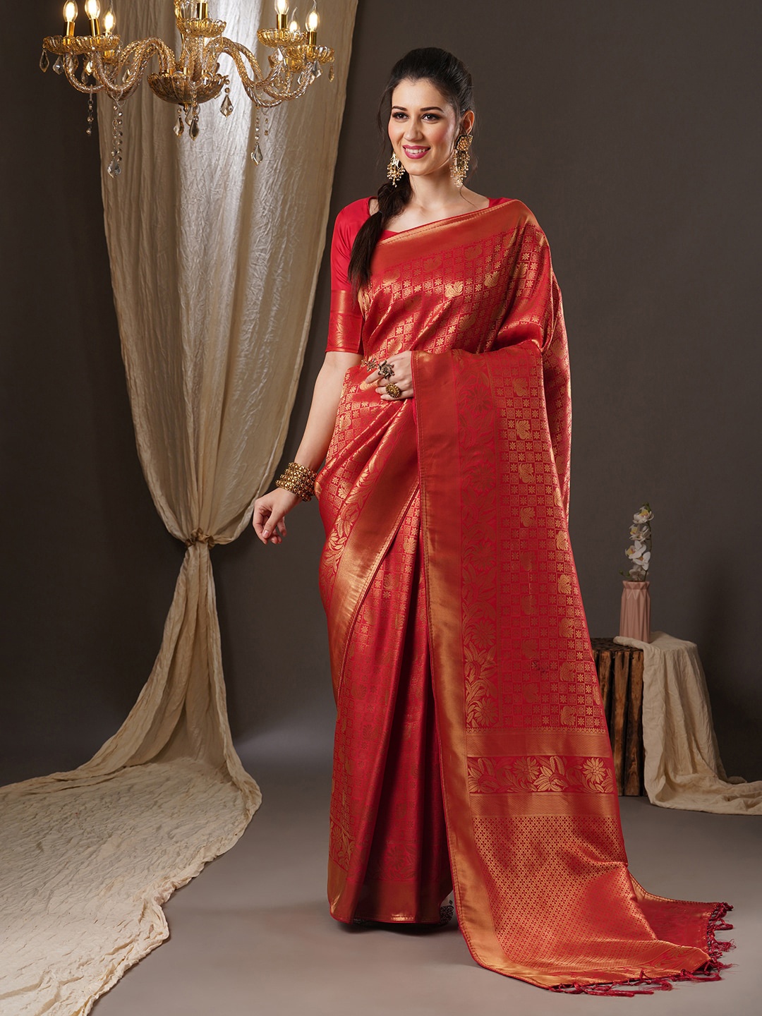 

Anouk Woven Design Zari Silk Blend Kanjeevaram Saree, Red