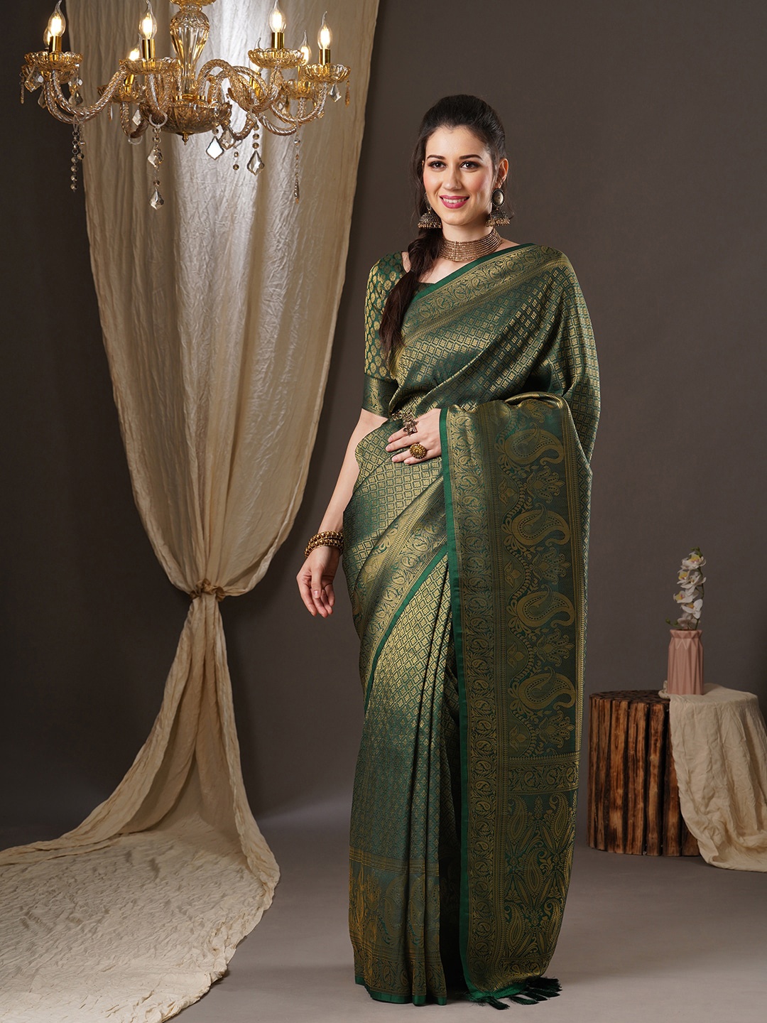 

Anouk Woven Design Zari Pure Georgette Kanjeevaram Saree, Green