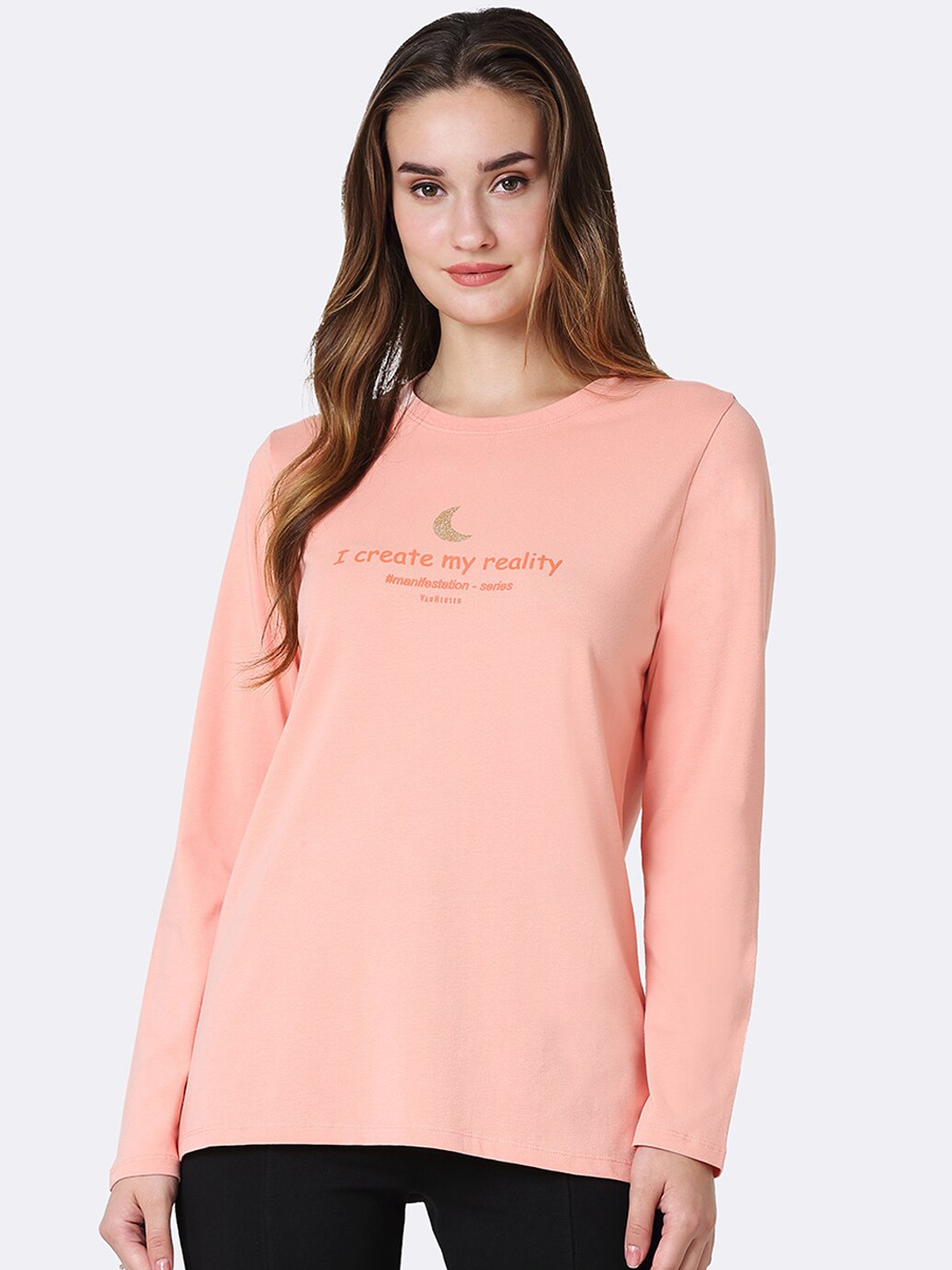 

Van Heusen Women Reality Full Sleeve Round Neck Lounge T-Shirt, Pink