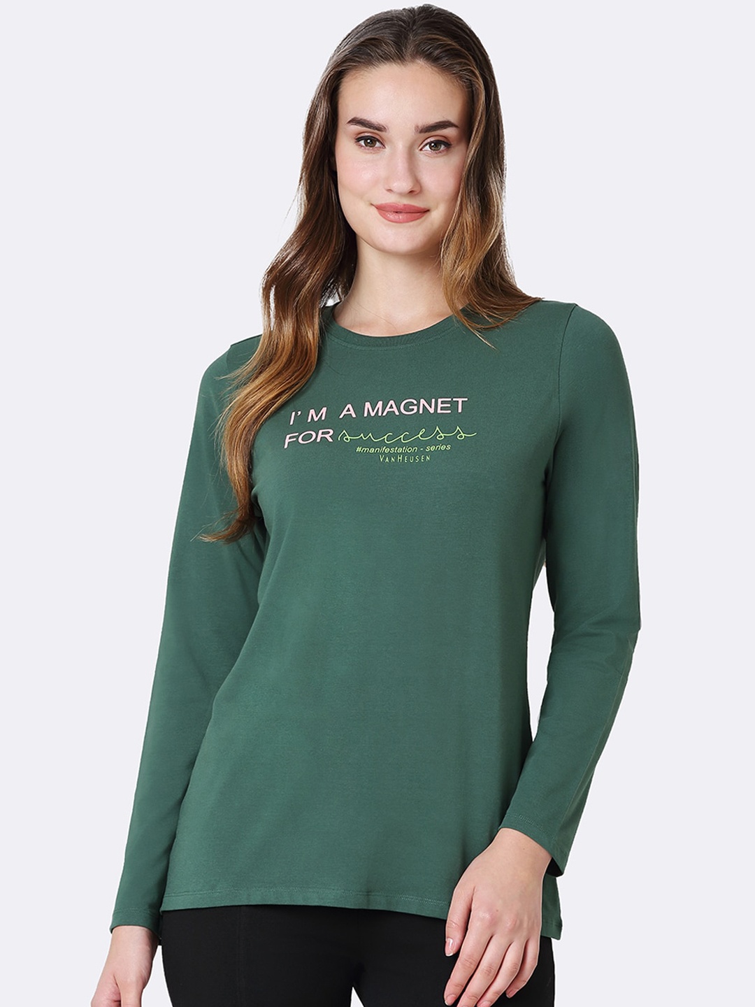 

Van Heusen Printed Full Sleeves Round Neck Lounge T-Shirt, Green