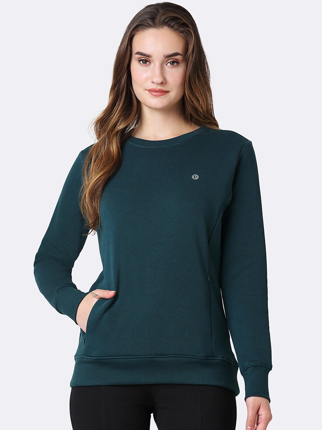 

Van Heusen Athleisure Women Long Raglan Sleeve Brushed Fleece Sweatshirt, Teal