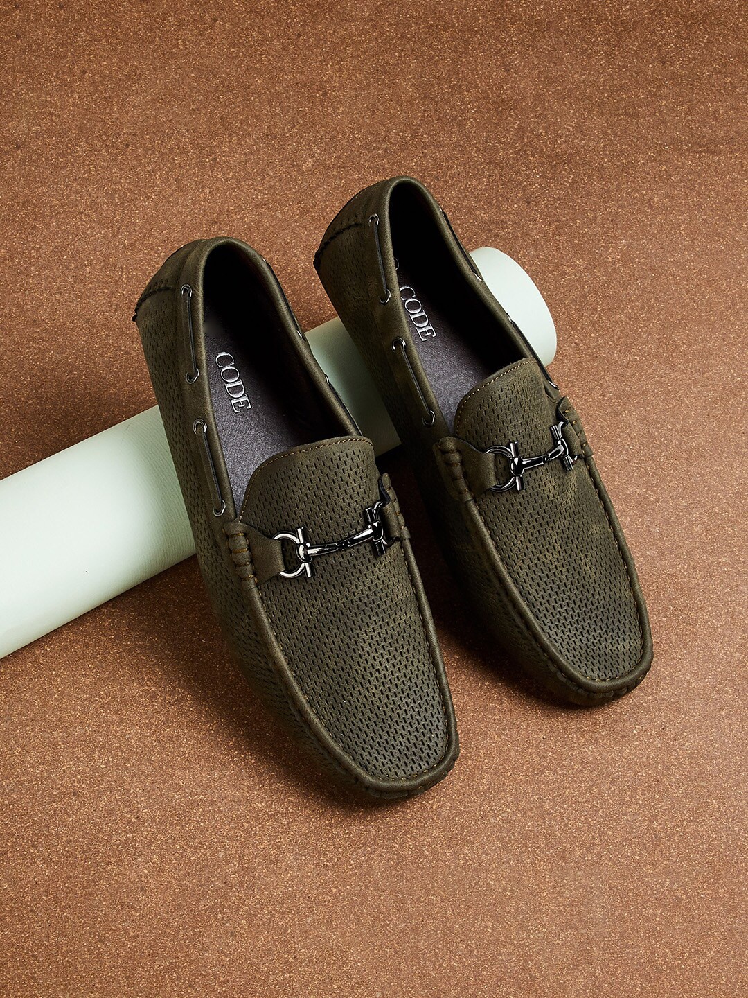 

CODE by Lifestyle Men Textured Square Toe Formal Loafers, Olive