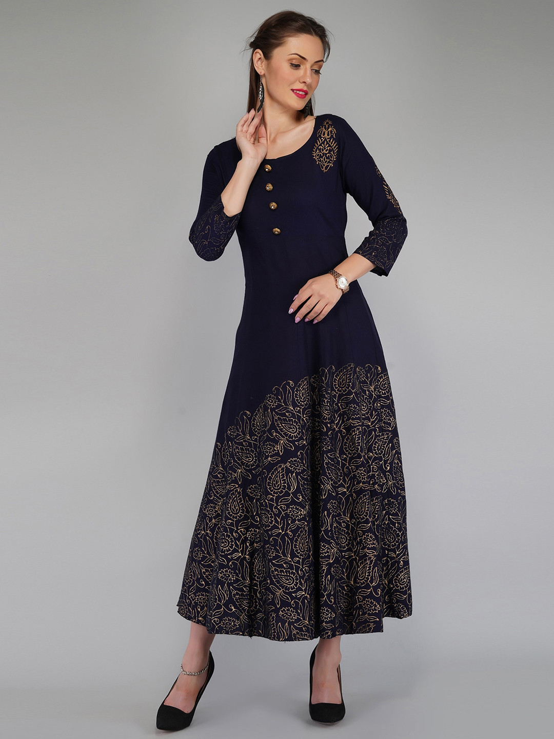 

METRO-FASHION Women Ethnic Motifs Printed Kurta, Gold