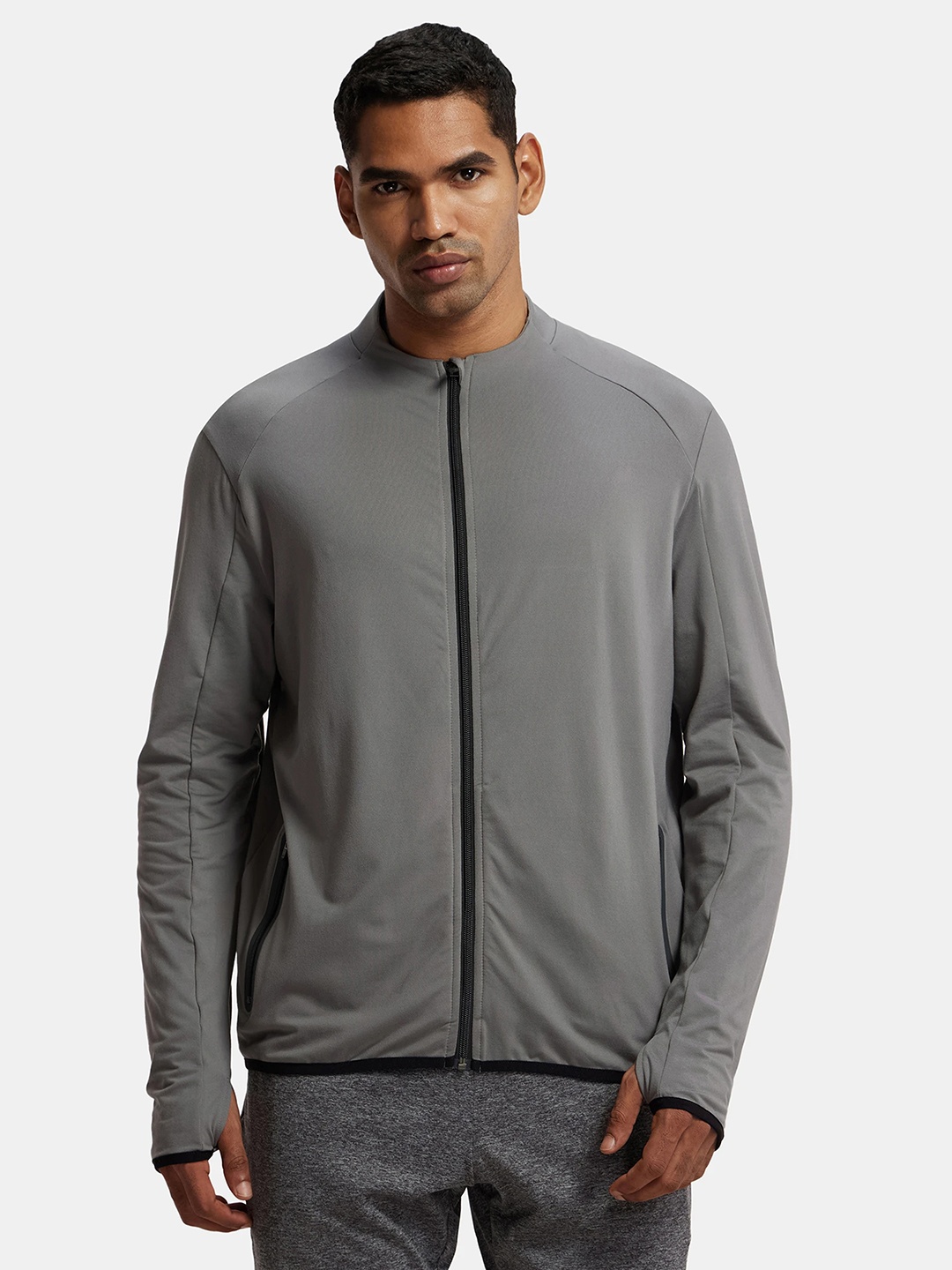 

Jockey Men Round Neck Dry-Fit Front-Open Sweatshirt, Grey