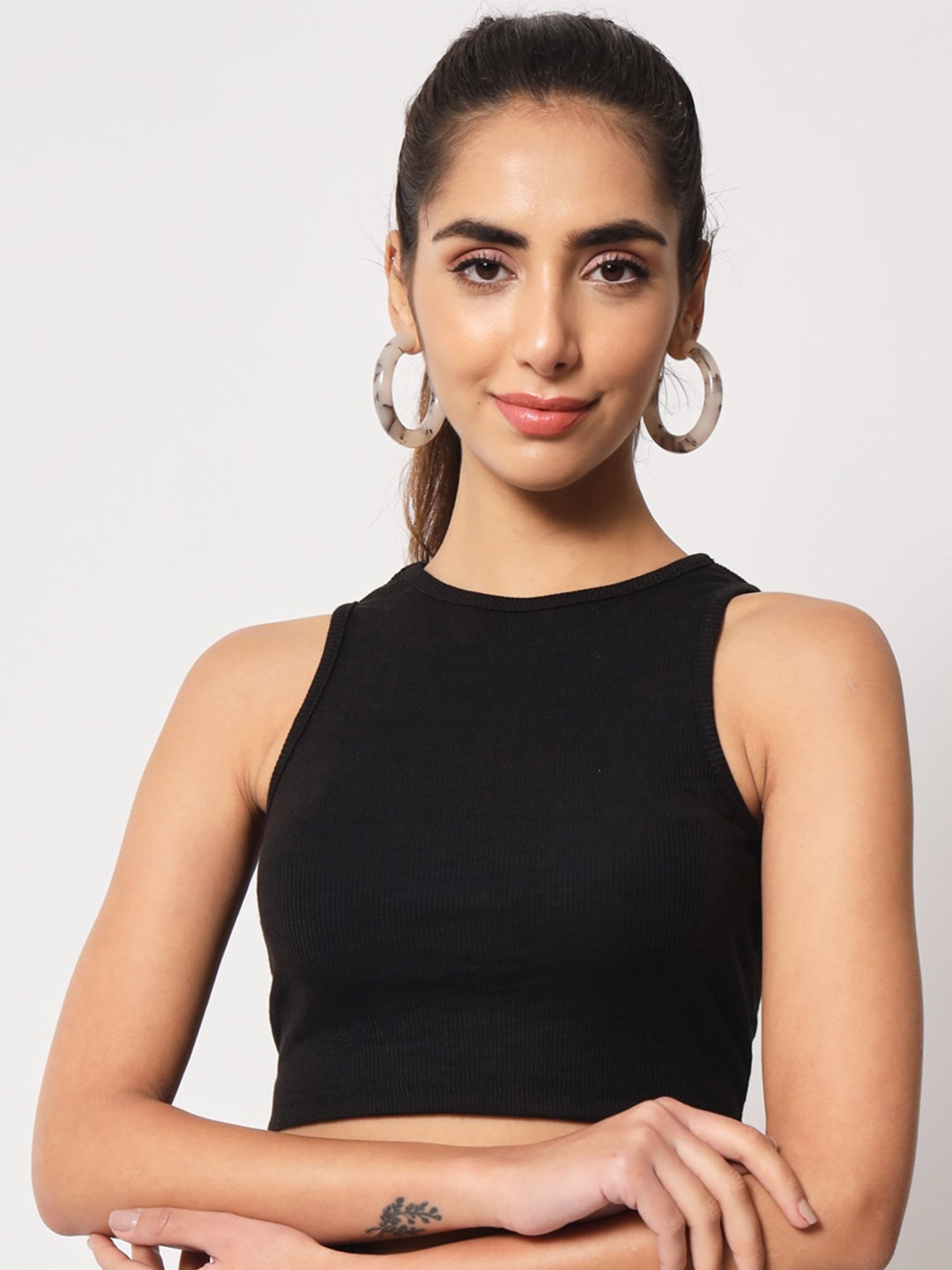 

Womenster Fitted Crop Top, Black