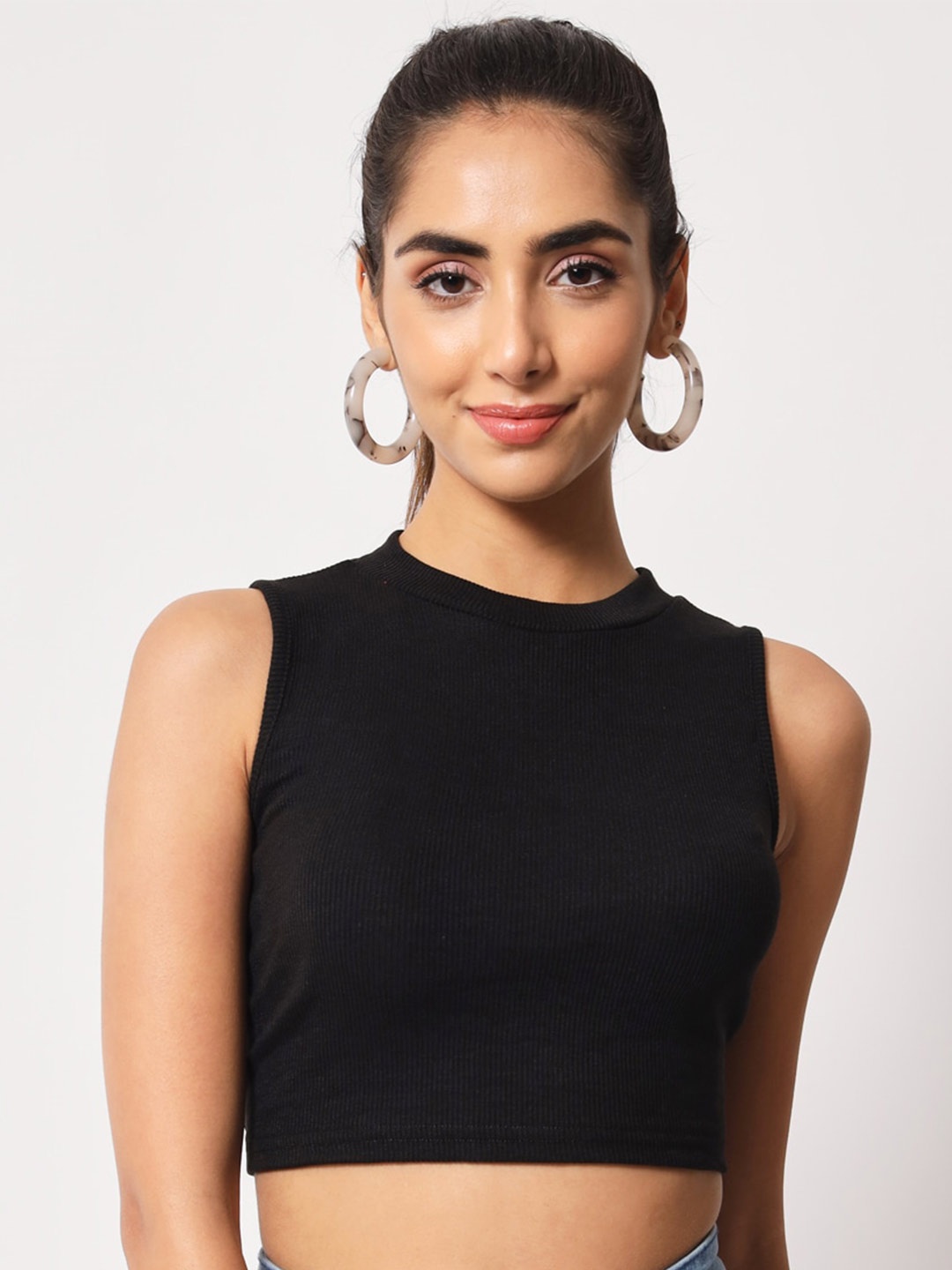 

Womenster Fitted Crop Top, Black