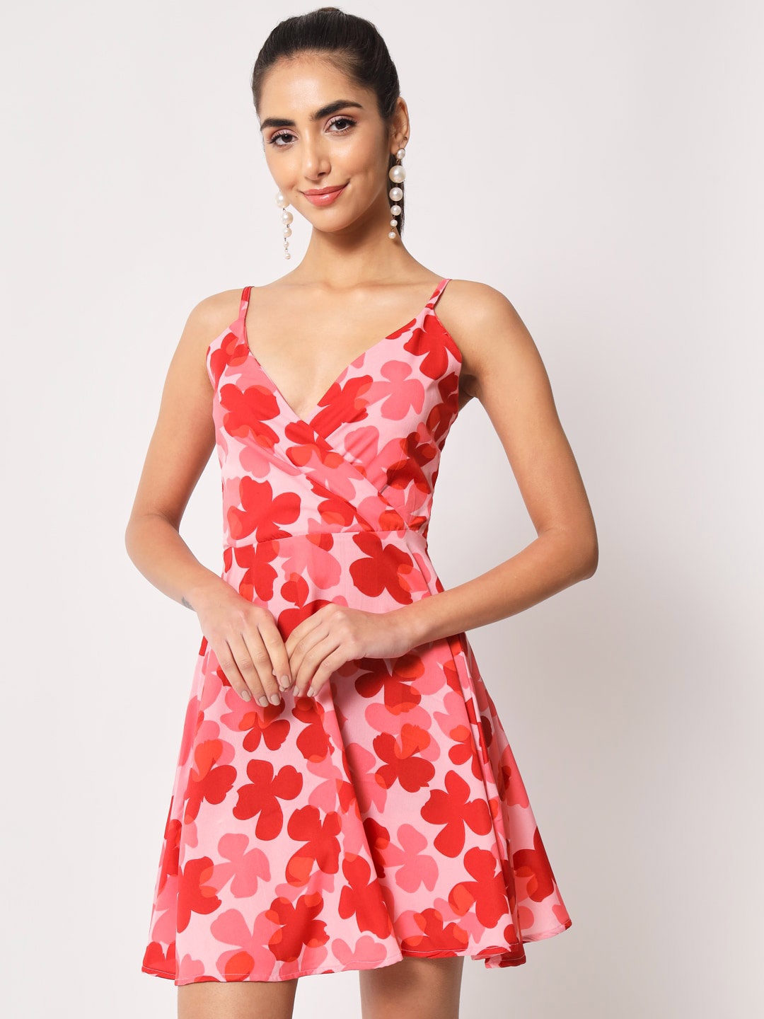 

Womenster Floral Printed Fit and Flare Dress, Pink