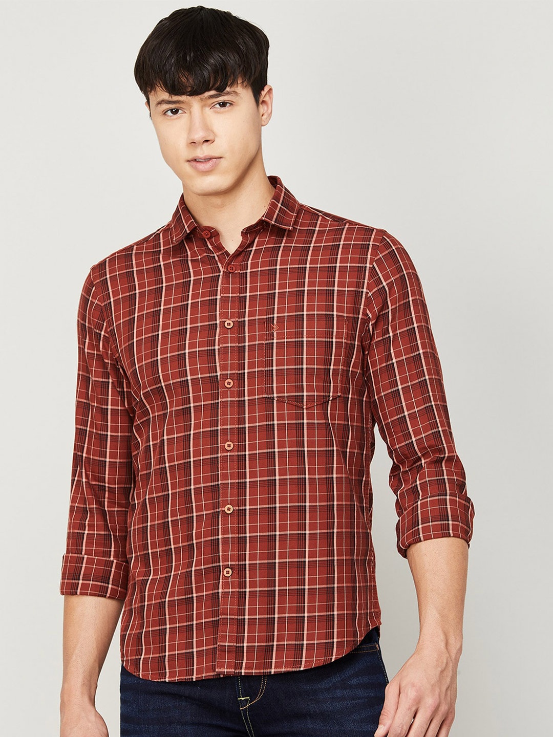 

CODE by Lifestyle Men Tartan Checks Checked Casual Cotton Shirt, Brown
