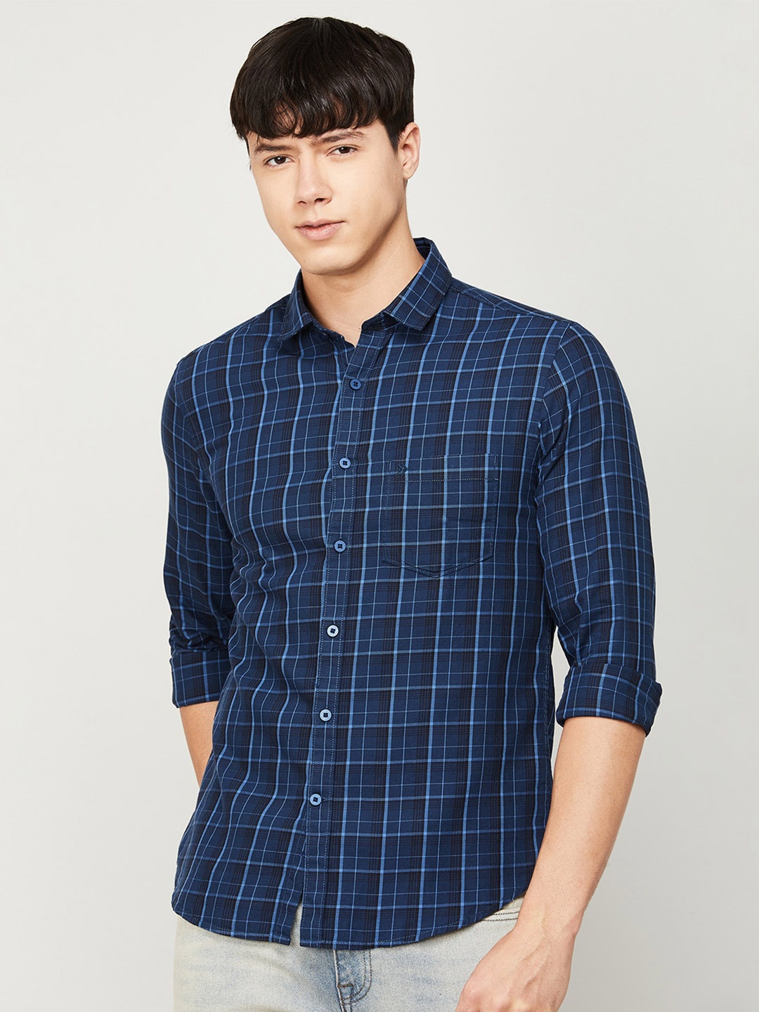

CODE by Lifestyle Men Checked Casual Cotton Shirt, Navy blue