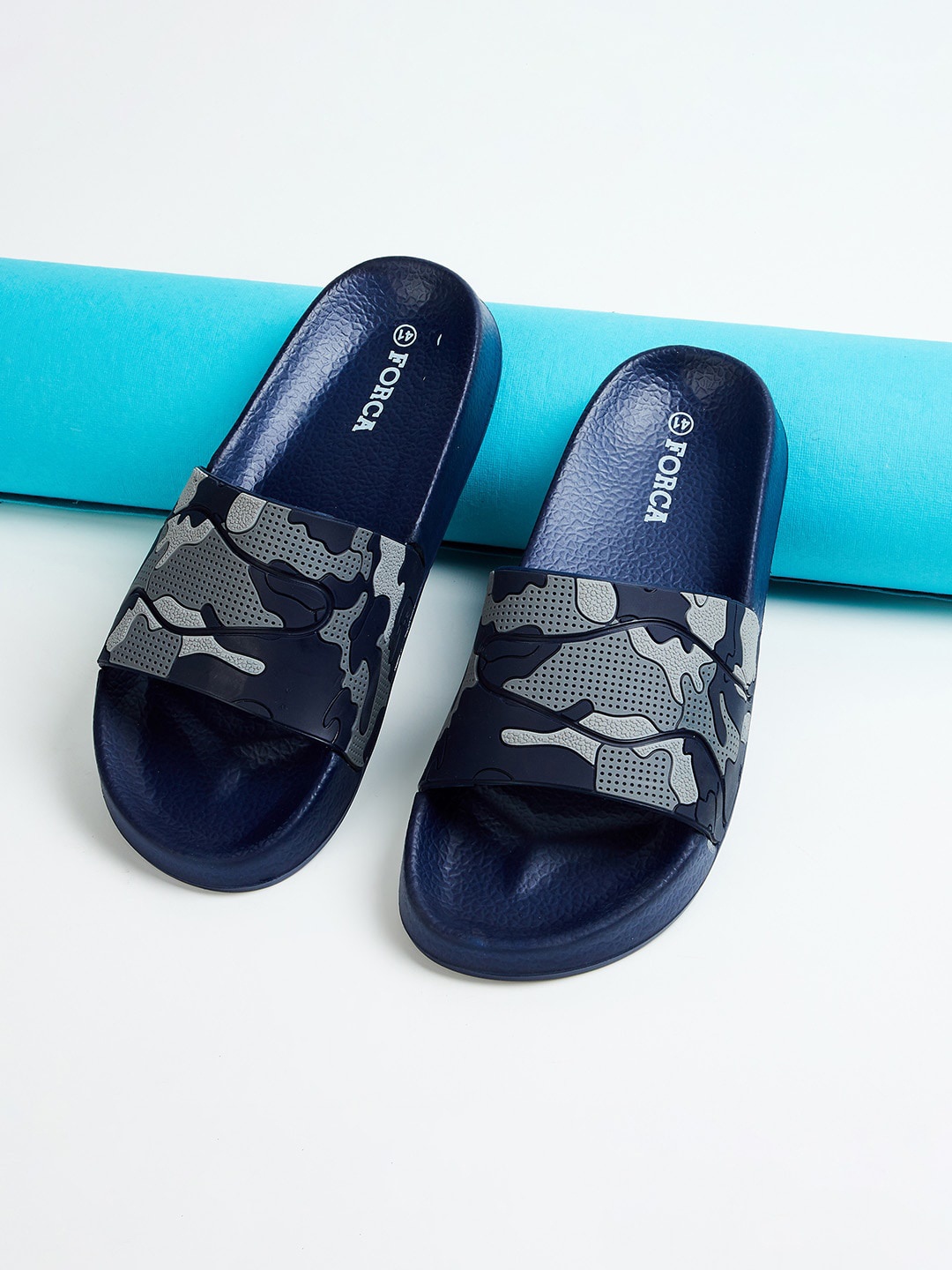 

Forca by Lifestyle Men Printed Sliders, Navy blue