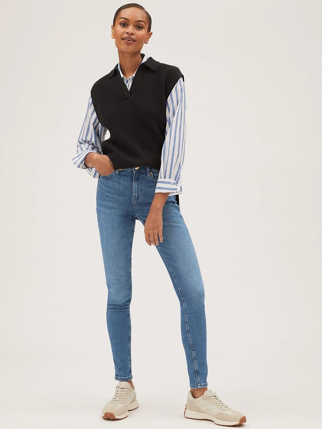 

Marks & Spencer Women Cotton Skinny Fit High-Rise Jeans, Blue