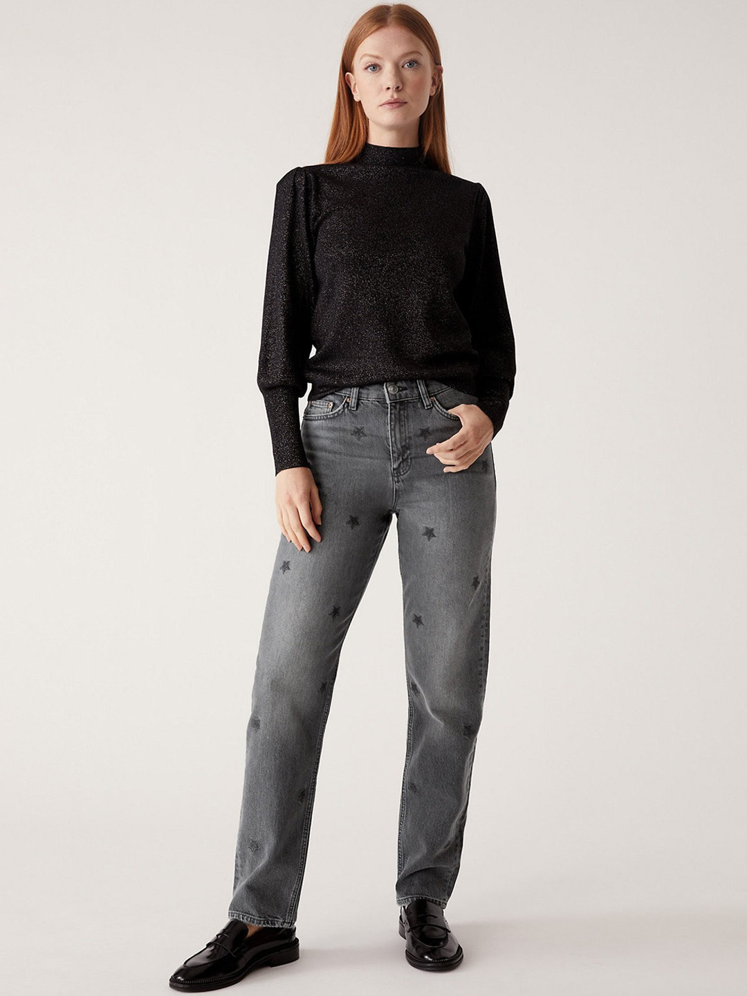 

Marks & Spencer Women Cotton Boyfriend Fit High-Rise Heavy Fade Jeans, Grey