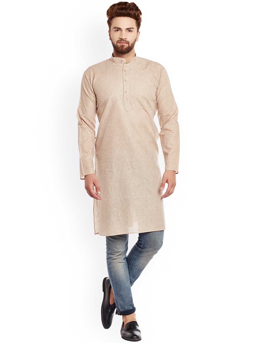 

SOJANYA Men Beige Solid Straight Kurta