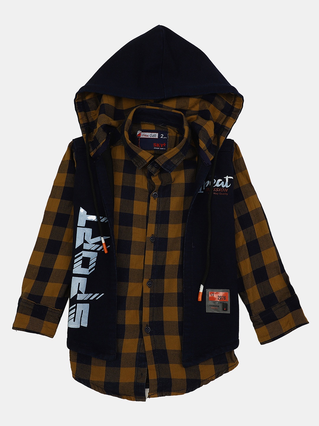 

V-Mart Boys Cotton Classic Buffalo Checks Casual Shirt, Mustard