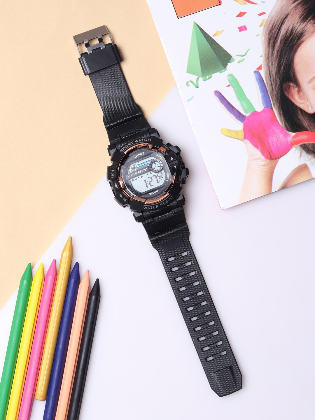 

Fantasy World Kids Straps Digital Multi Function Water Resistant Watch FW-Sport-014-RG, Rose gold