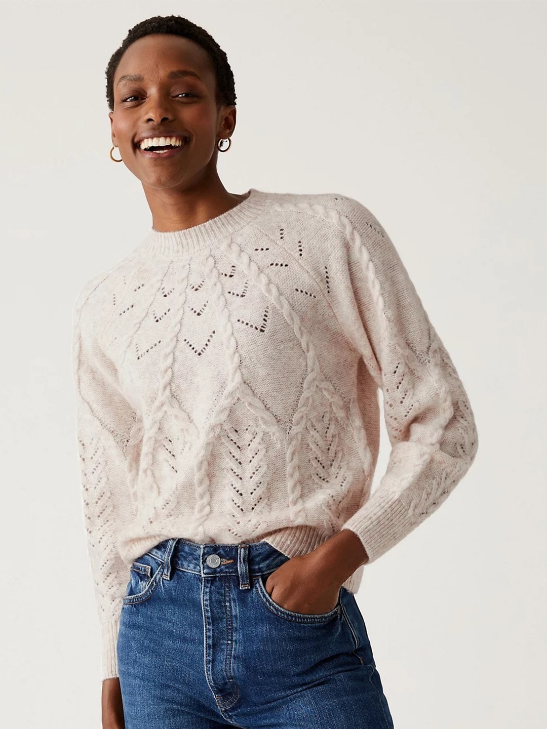 

Marks & Spencer Women Cable Knit Pullover Sweater, Off white