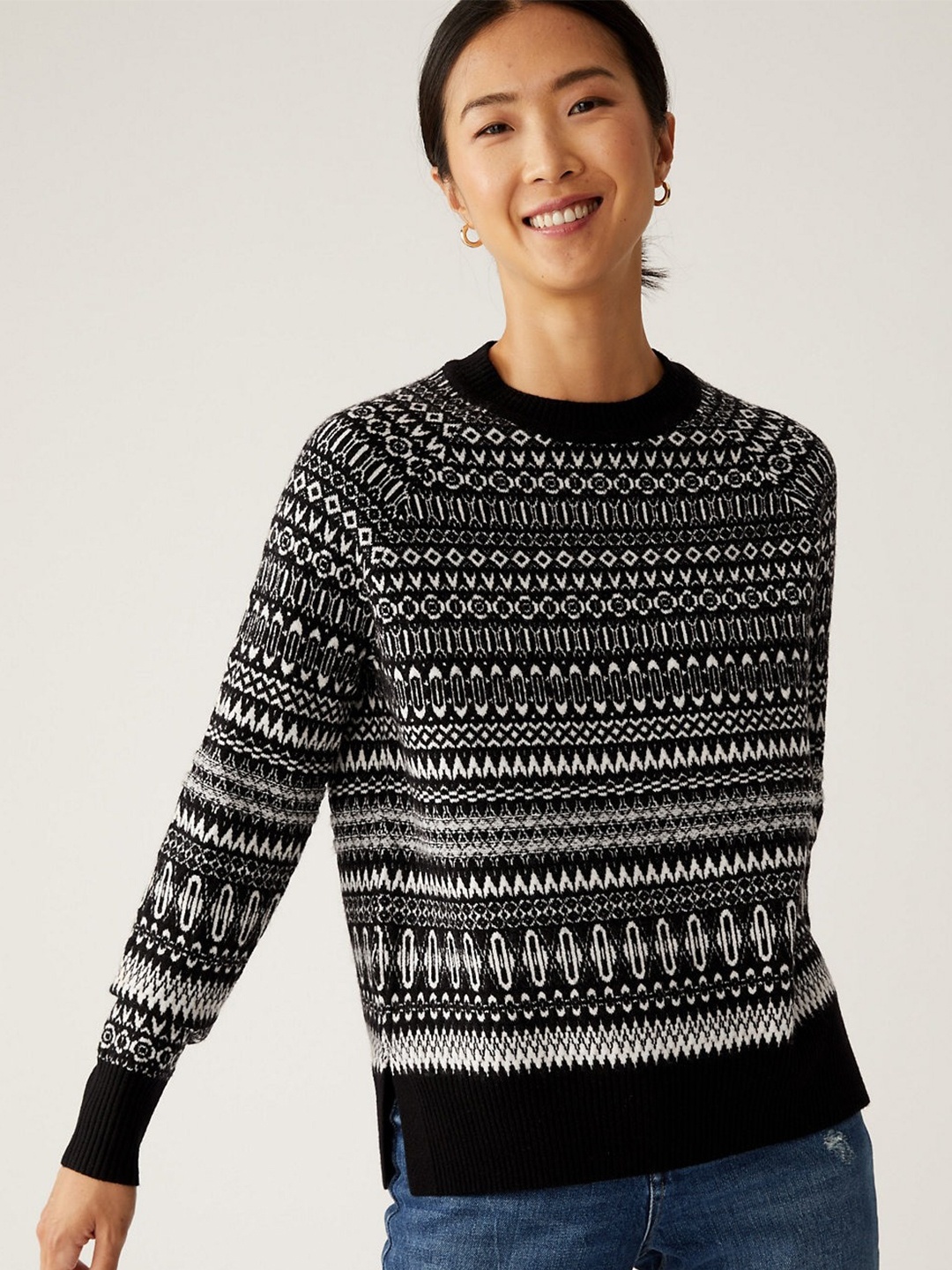 

Marks & Spencer Women Ethnic Printed Pullover Sweater, Black