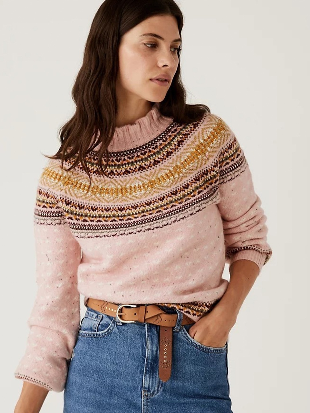 

Marks & Spencer Women Fair Isle Pullover Sweater, Pink