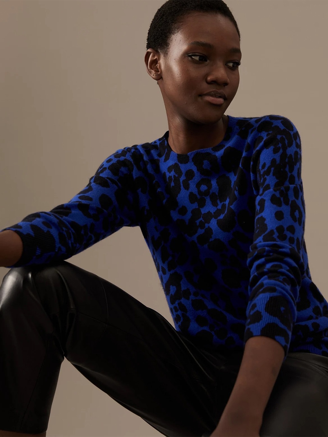 

Marks & Spencer Women Abstract Printed Cashmere Pullover Sweater, Blue
