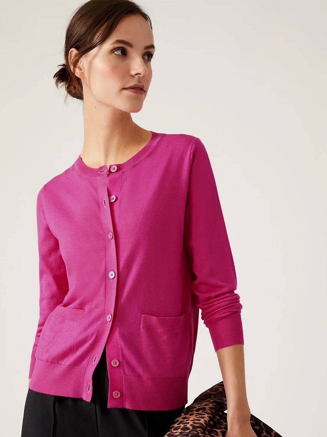 

Marks & Spencer Women Wool Cardigan Sweater, Pink