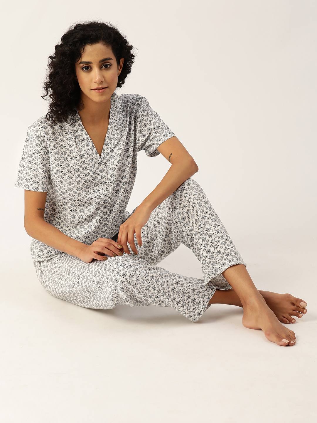 

ETC Women Printed Pyjama Set, White