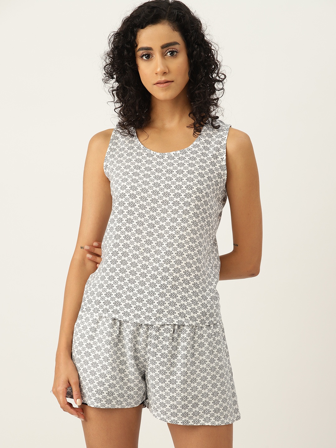 

ETC Ethnic Motifs Printed Shorts Set, White