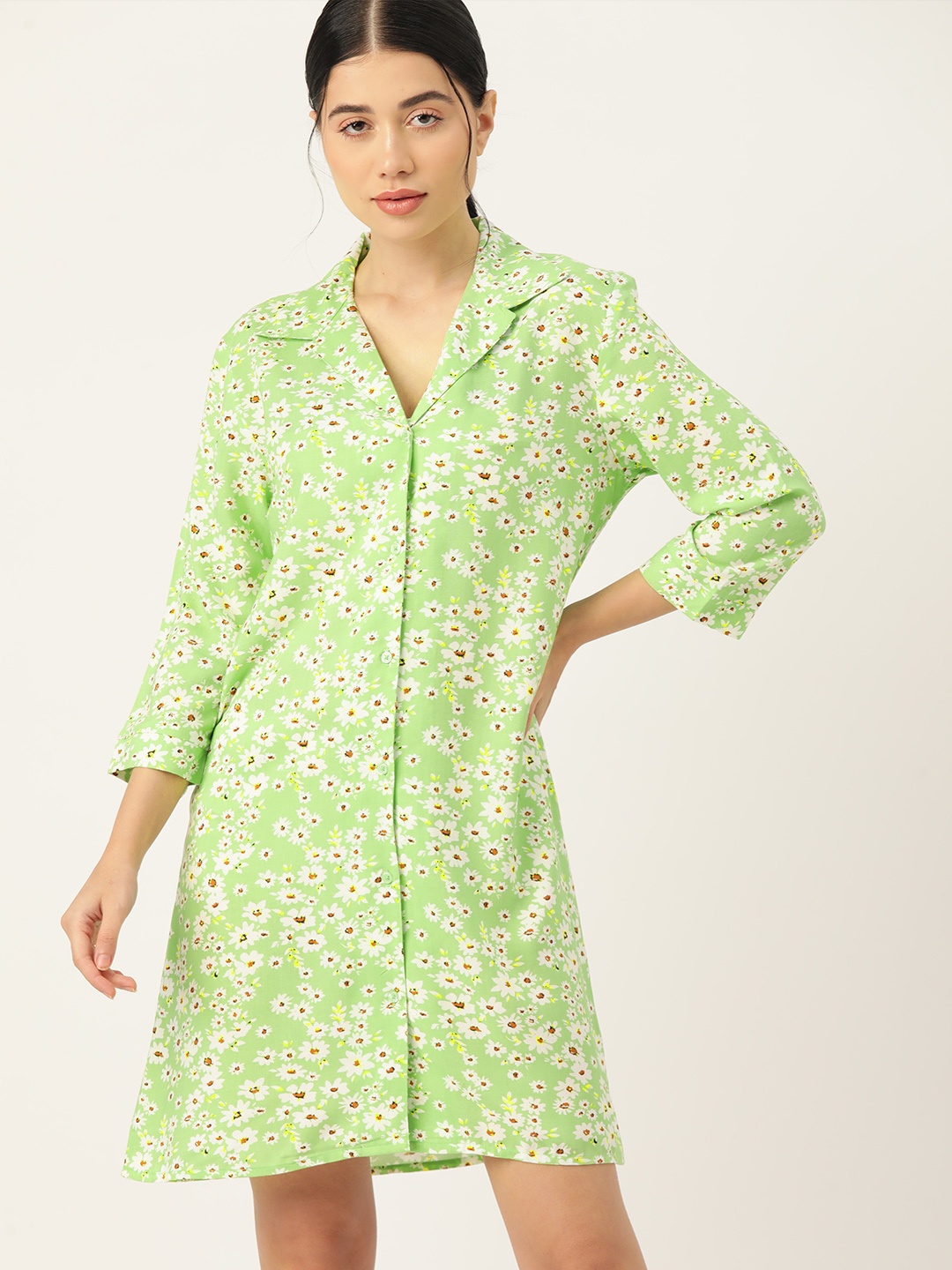 

ETC Floral Print Shirt Style Nightdress, Green