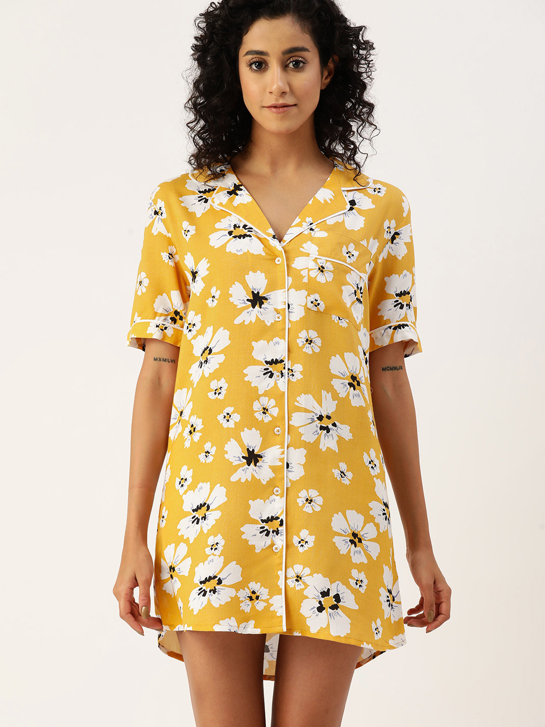 

ETC Floral Print Nightdress, Mustard