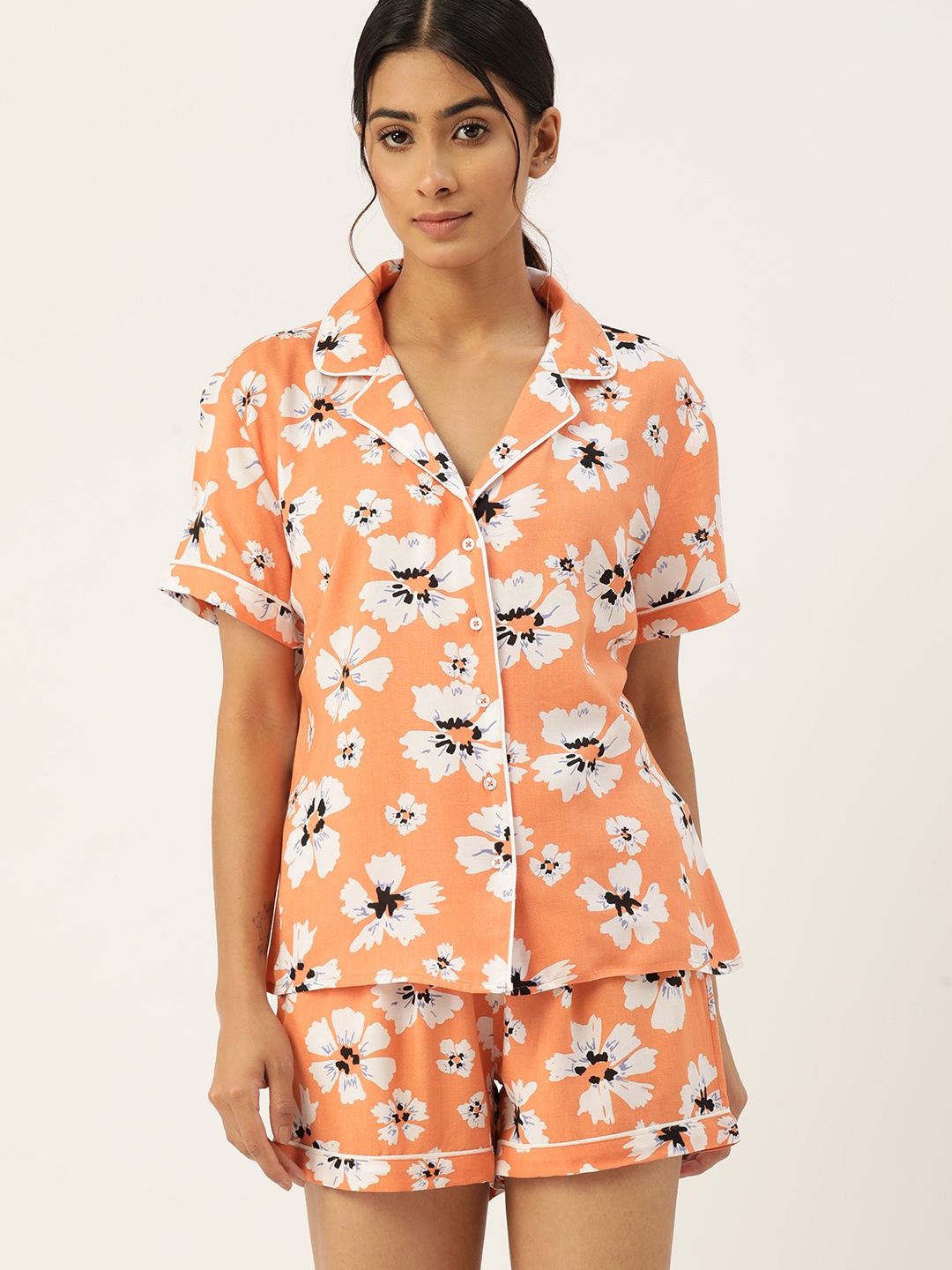 

ETC Women Floral Printed Short Set, Peach