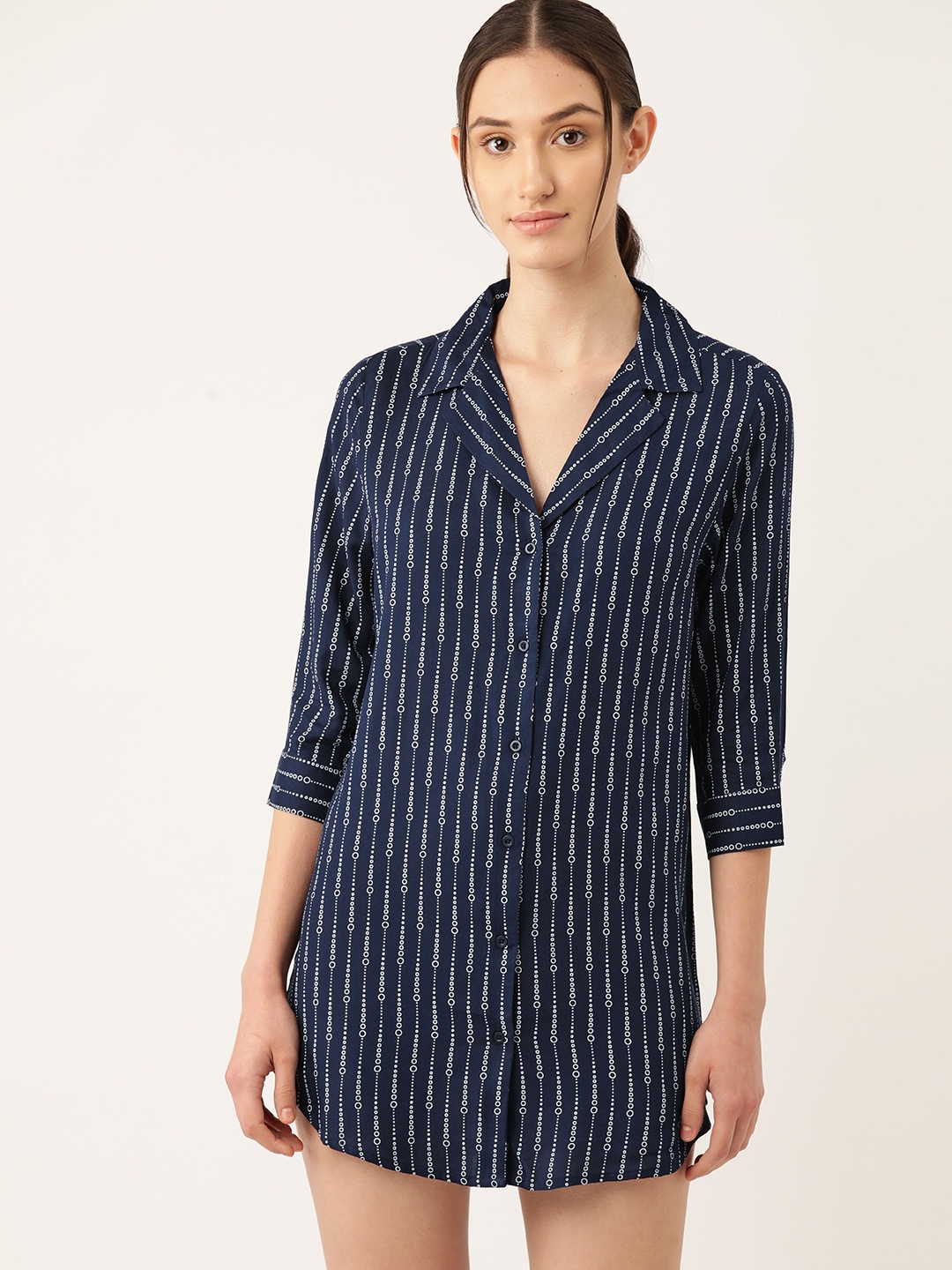

ETC Printed Shirt Nightdress, Navy blue