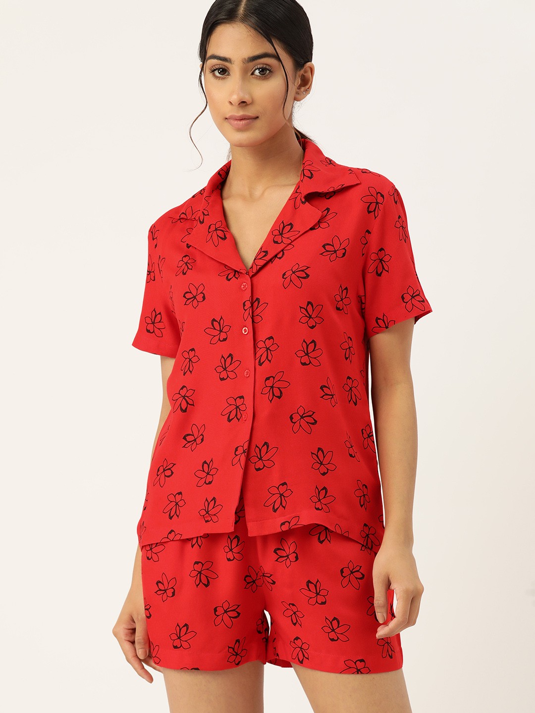 

ETC Women Floral Printed Short Set, Red