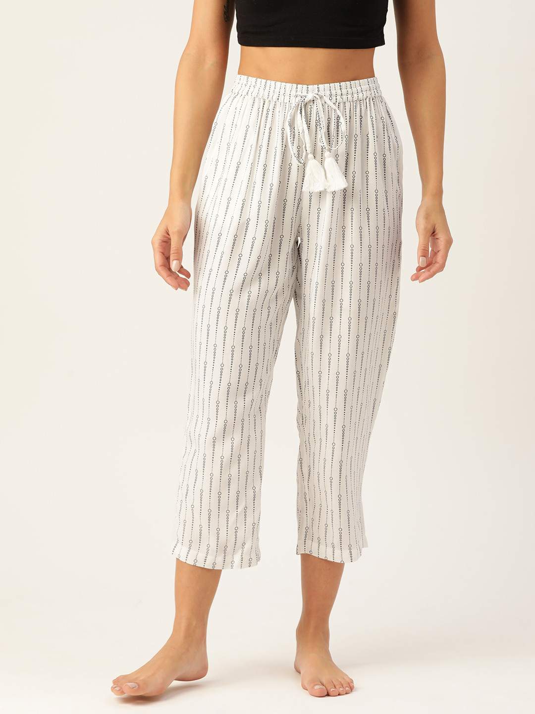 

ETC Monochrome Striped Cropped Lounge Pants, White