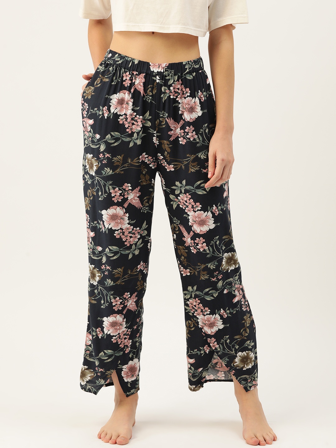 

ETC Women Floral Print Lounge Pants, Navy blue