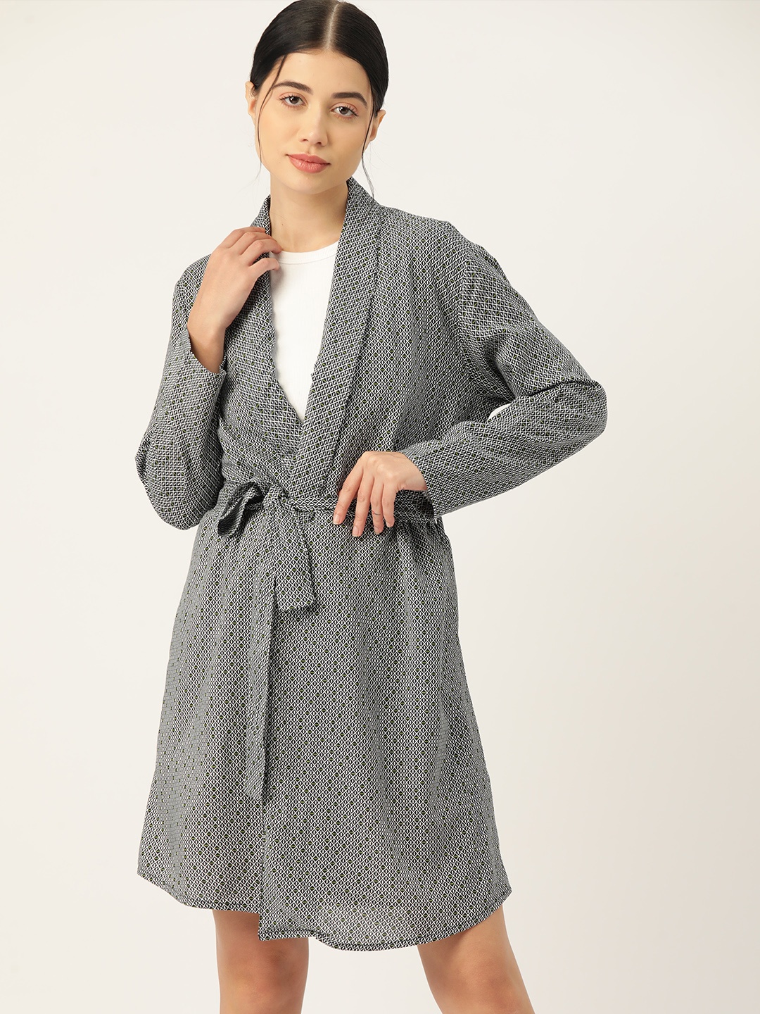 

ETC Women Printed Robe with Belt, Black