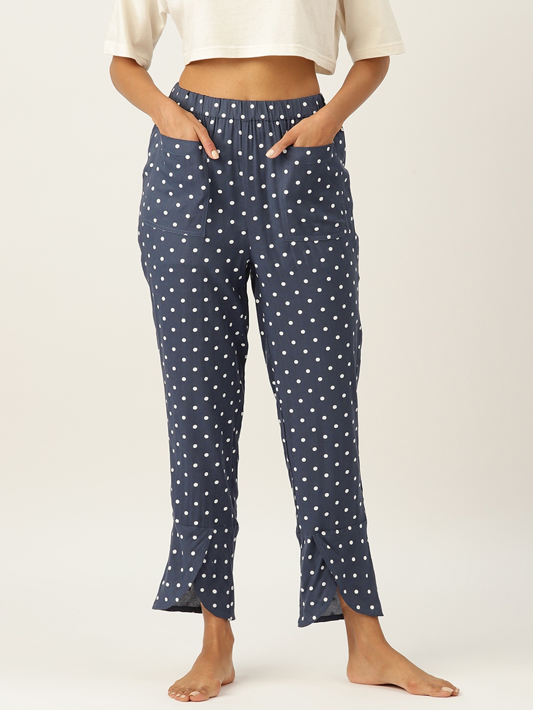 

ETC Polka Dots Print Cropped Lounge Pants, Navy blue