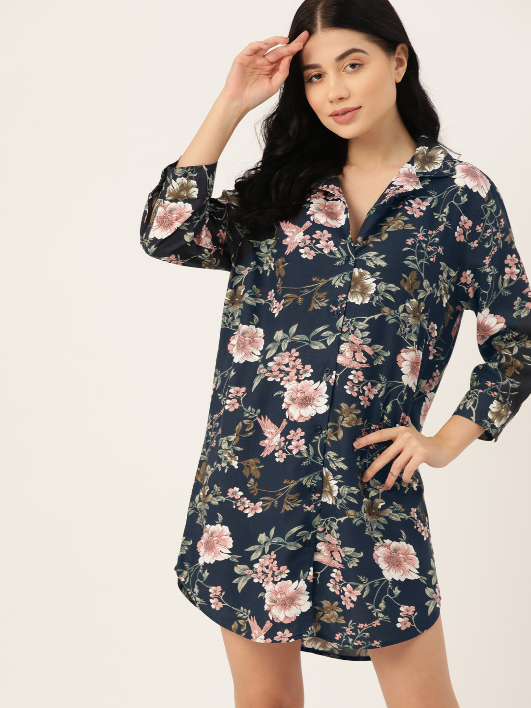 

ETC Women Floral Printed Nightdress, Navy blue