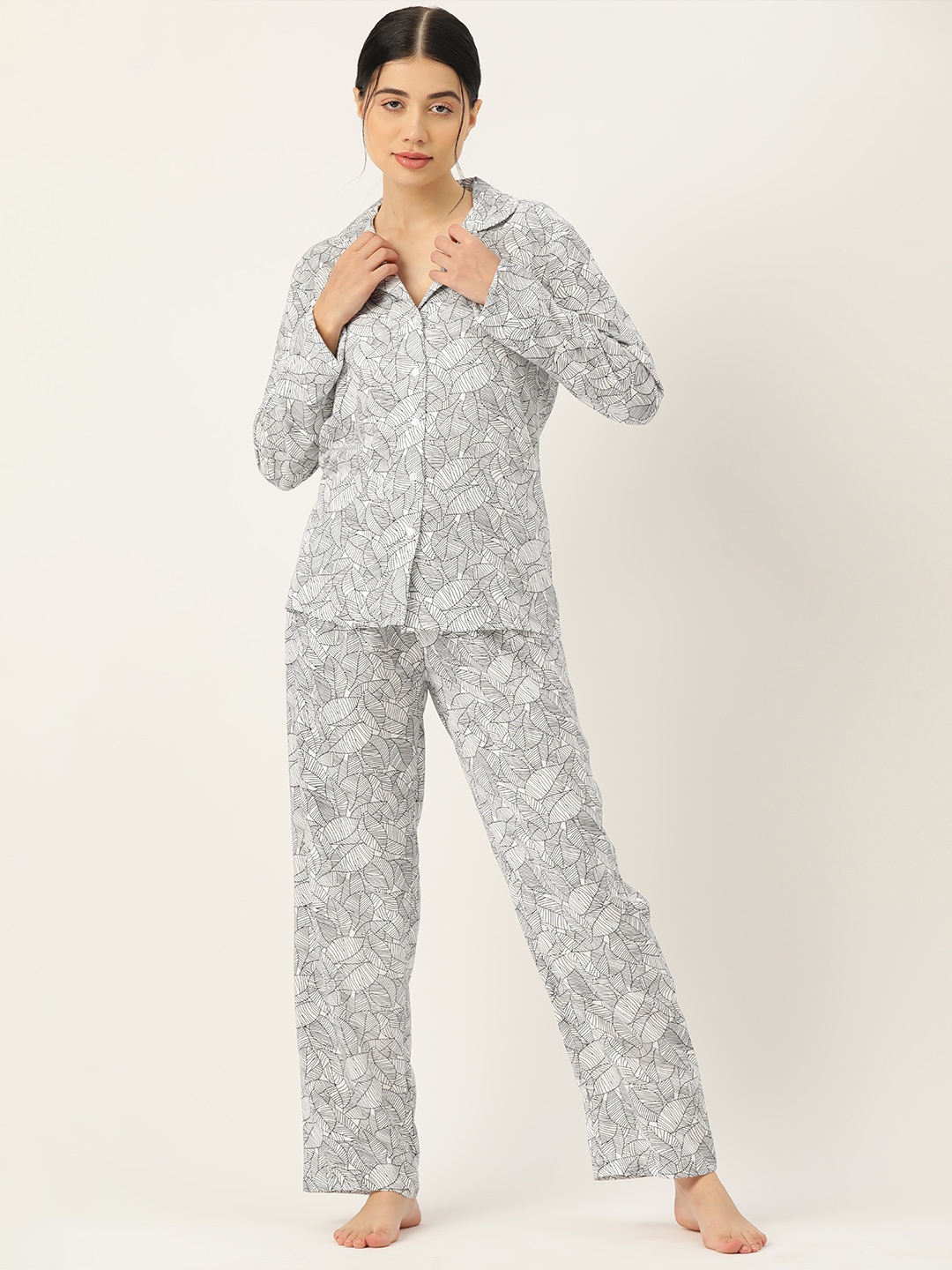 

ETC Women Abstract Print Pyjama Set, White