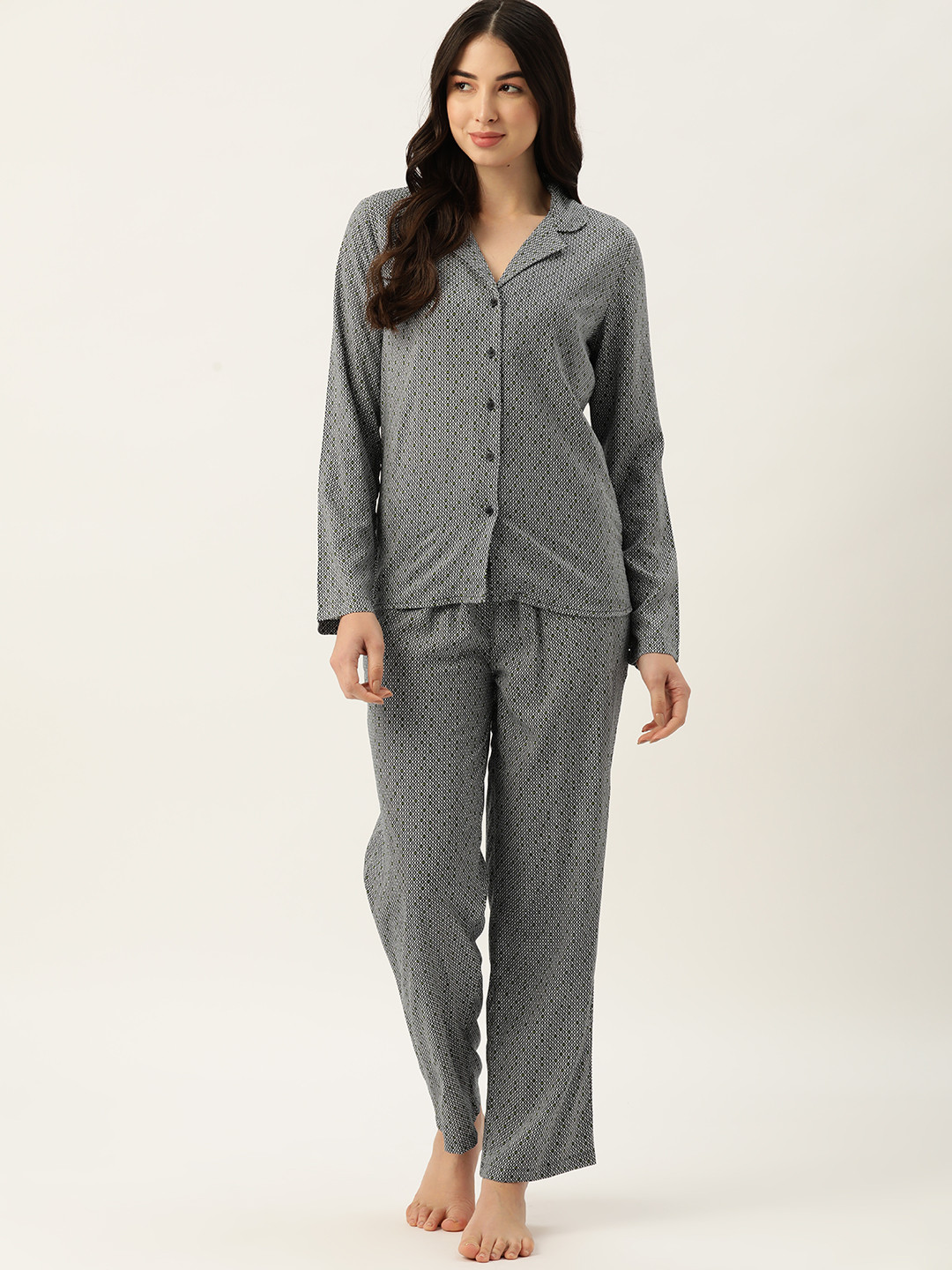 

ETC Women Geometric Printed Pyjama Set, Black