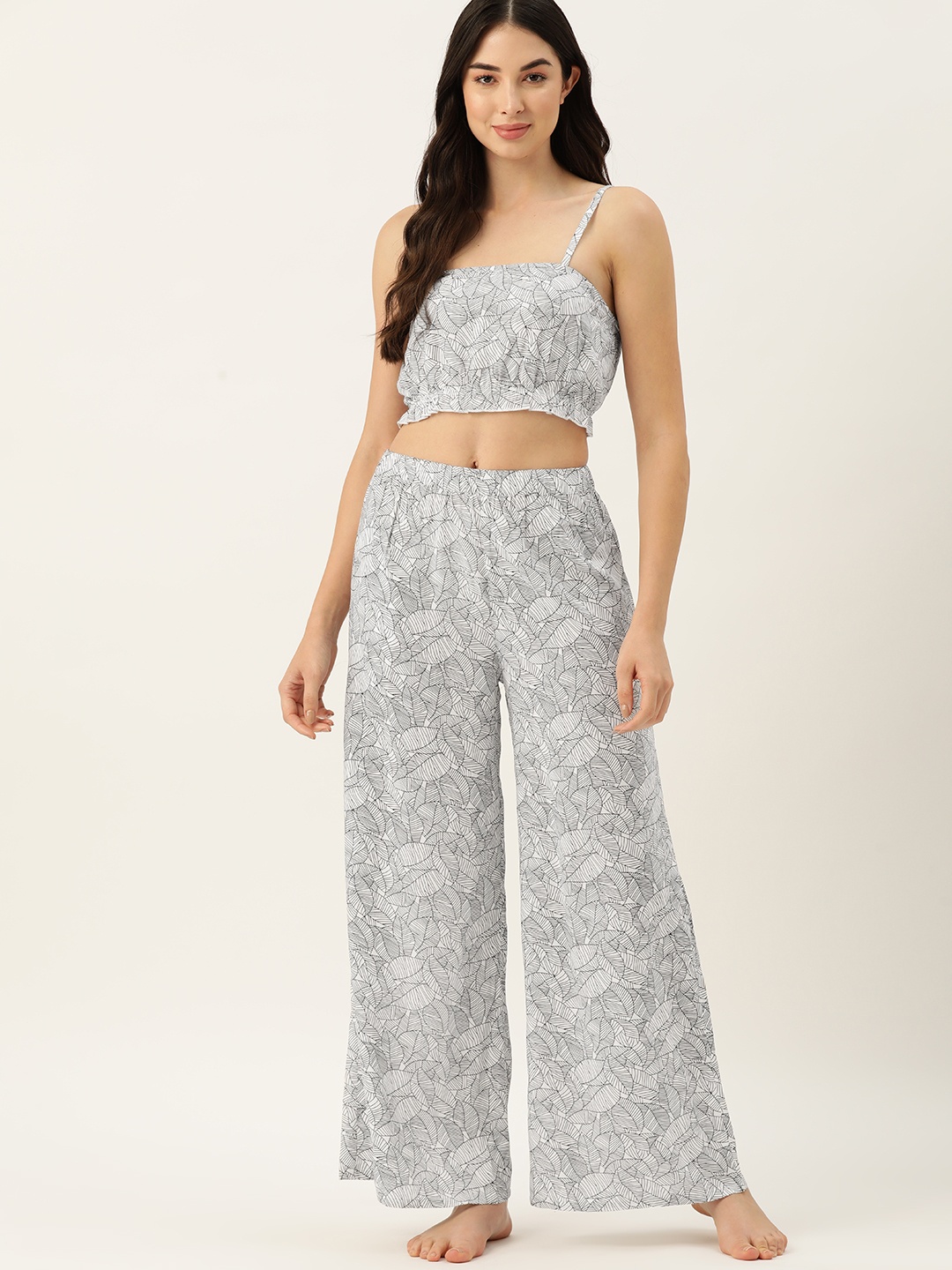 ETC Women Printed Pyjama Set, White
