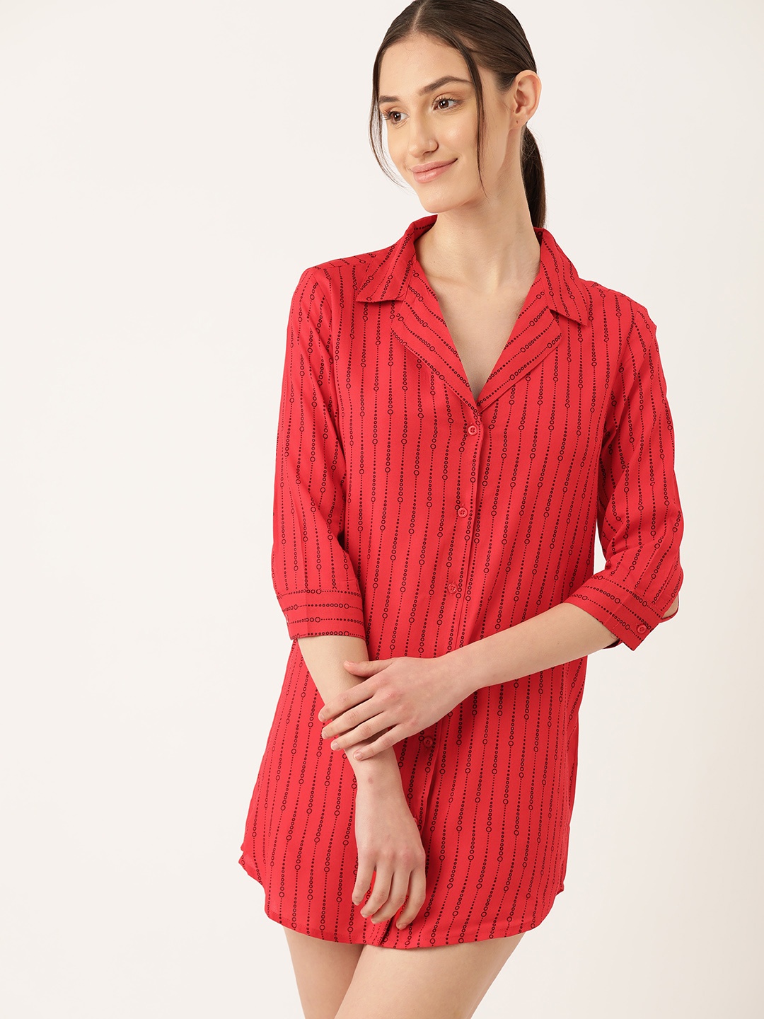 

ETC Printed Shirt Nightdress, Red