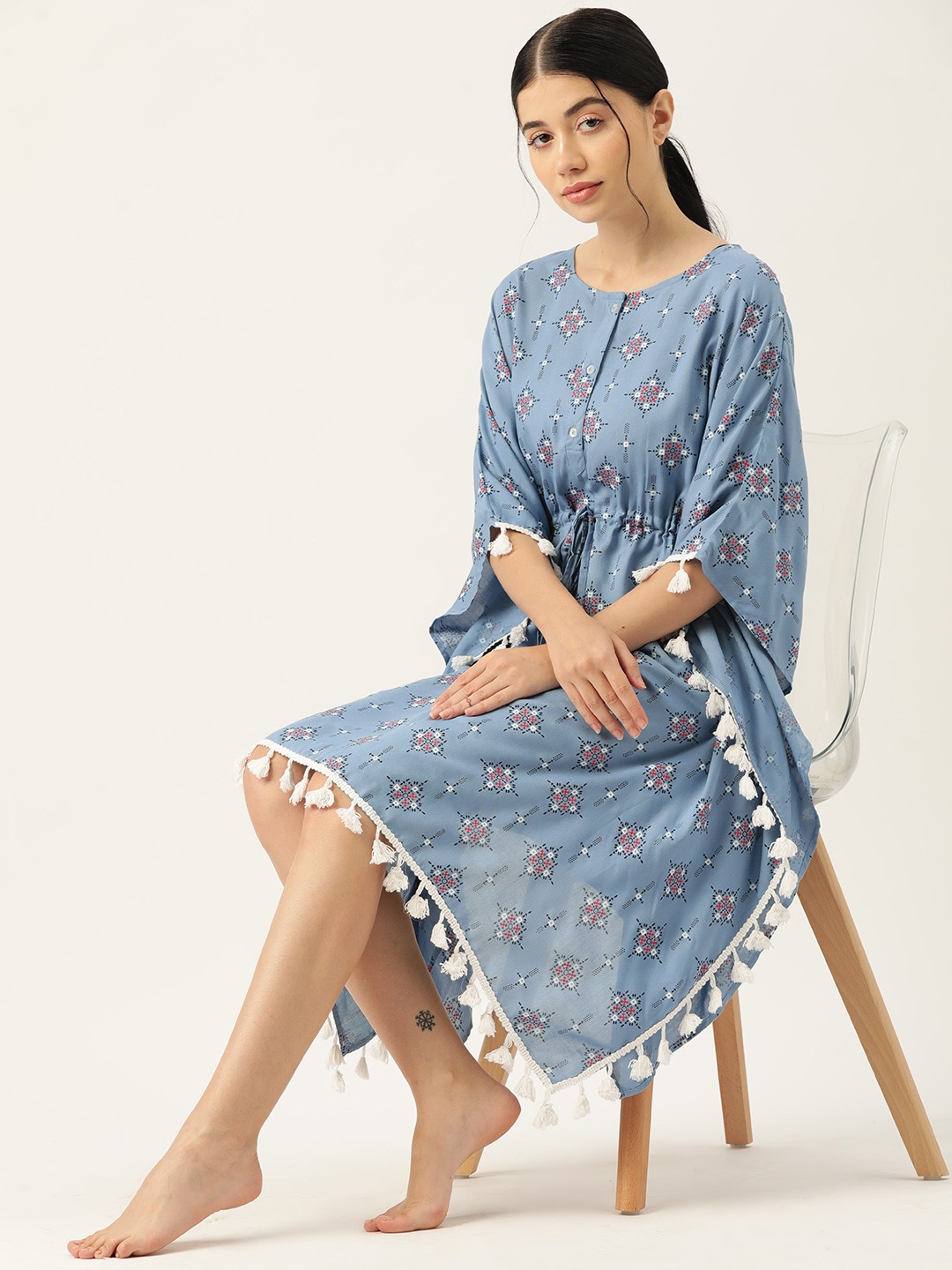 

ETC Printed Kaftan Nightdress, Blue