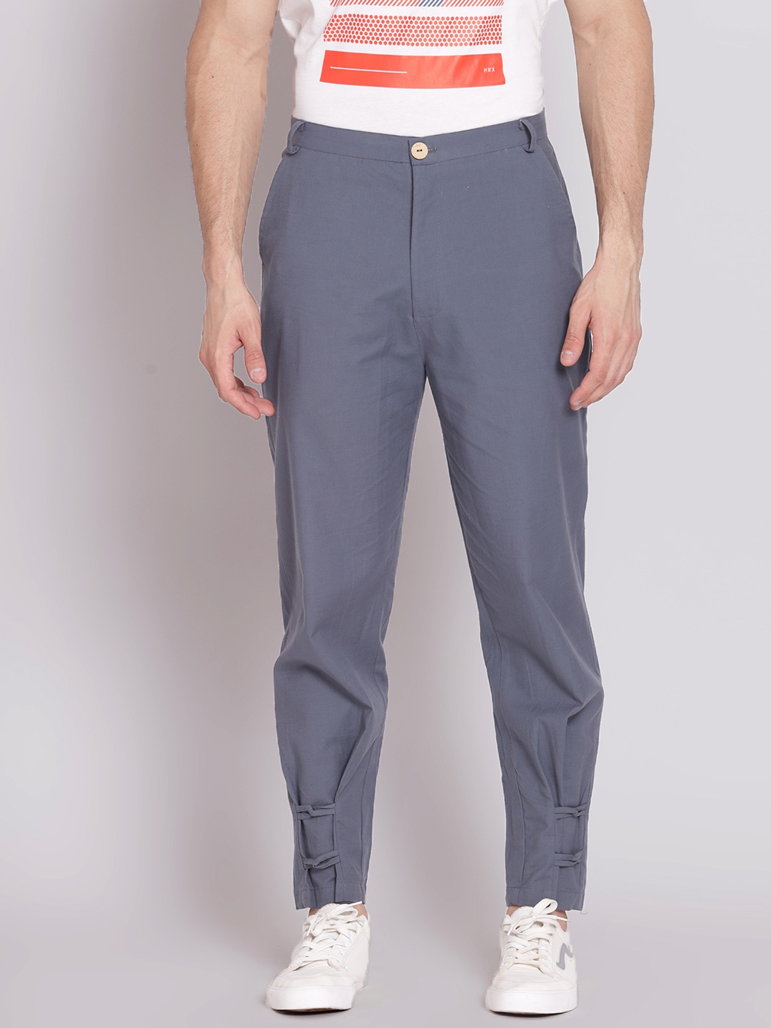 

Shurtz N Skurtz Men Relaxed Slim Fit Cotton Trousers, Grey