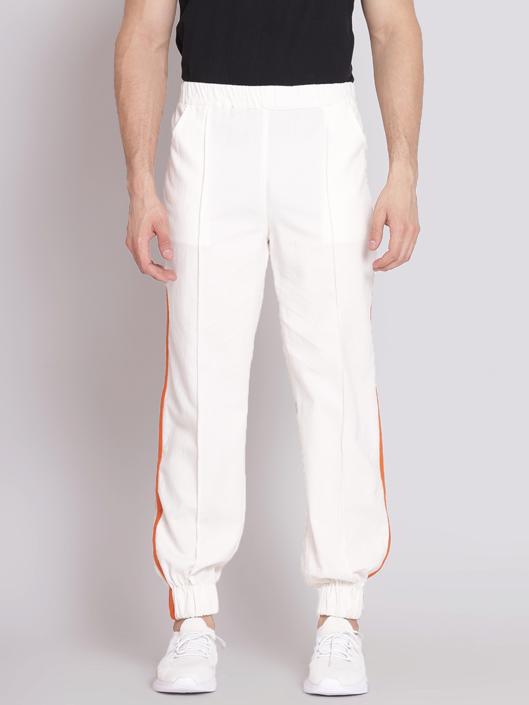 

Shurtz N Skurtz Men Relaxed Slim Fit Cotton Joggers Trousers, White